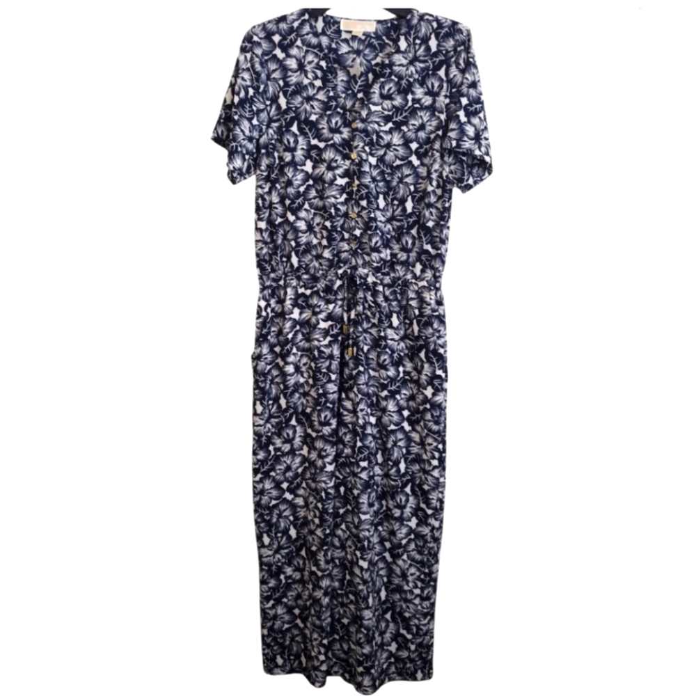 Michael Michael Kors NWT Navy White Floral Button Up Jumpsuit Size Medium